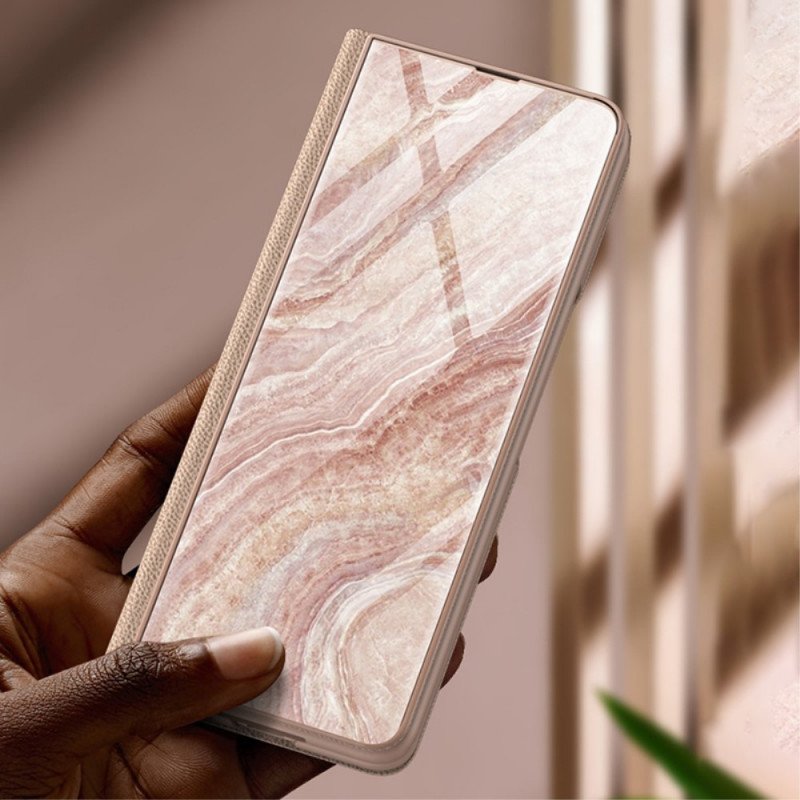 Folio-fodral Samsung Galaxy Z Fold 3 5G Läderfodral Marmoreffekt Härdat Glas