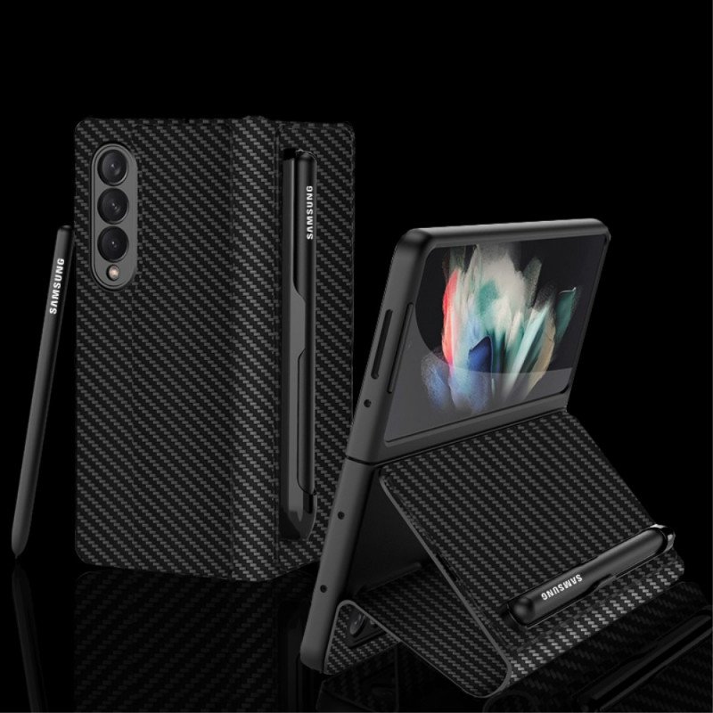 Folio-fodral Samsung Galaxy Z Fold 3 5G Läderfodral Stylushållare I Kolfiber