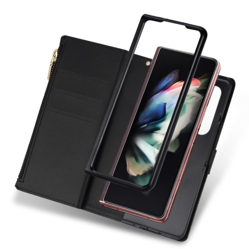 Läderfodral Samsung Galaxy Z Fold 3 5G Plånboksfodral Plånbok Med Dragkedja I Paljetter