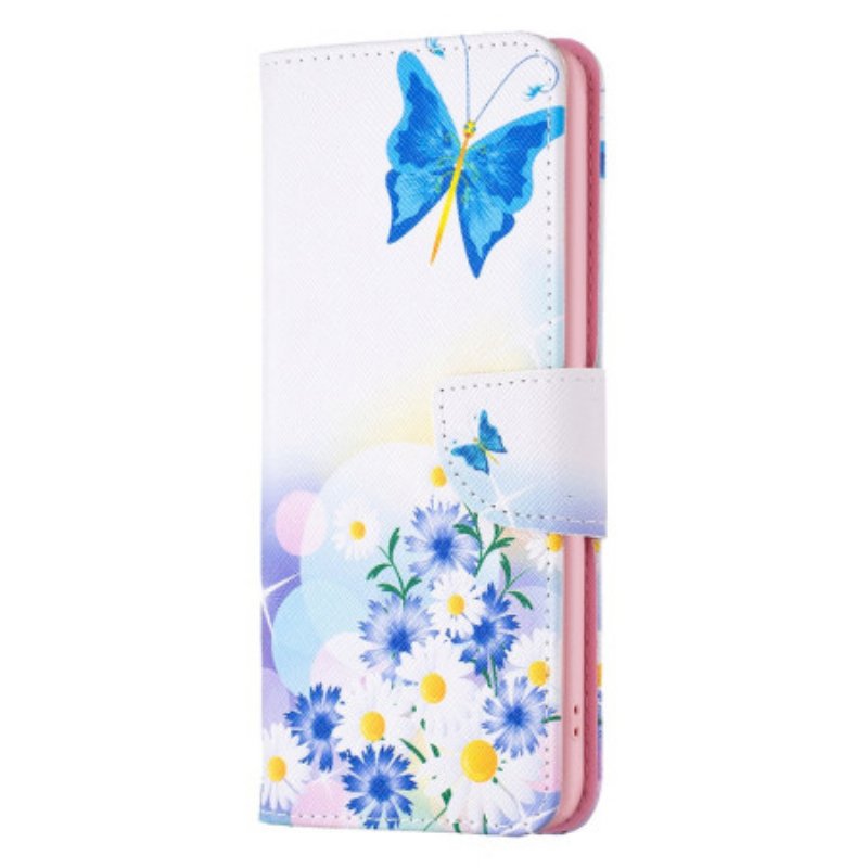 Fodral För Xiaomi Redmi Note 13 4g Fjäril Och Blommor Akvarell