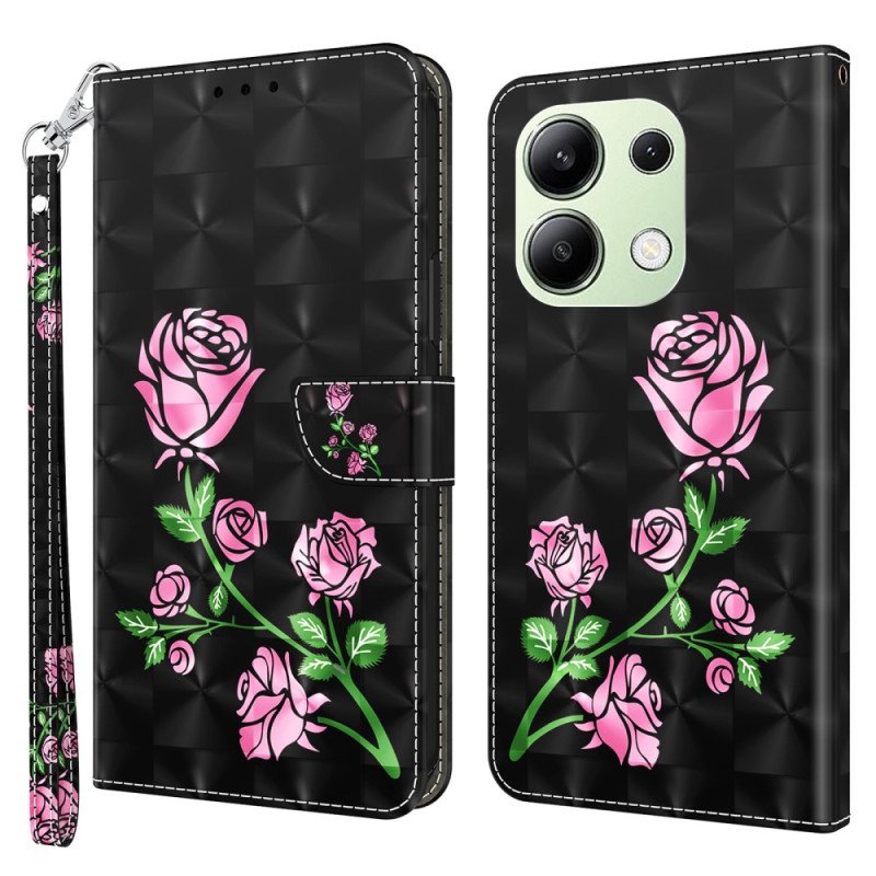 Fodral Xiaomi Redmi Note 13 4g Rosa Blommor Med Rem