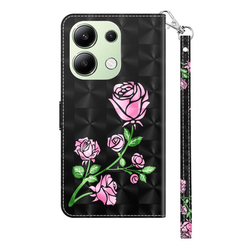 Fodral Xiaomi Redmi Note 13 4g Rosa Blommor Med Rem