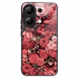 Skal Xiaomi Redmi Note 13 4g Röda Blommor I Härdat Glas