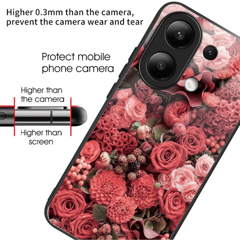 Skal Xiaomi Redmi Note 13 4g Röda Blommor I Härdat Glas