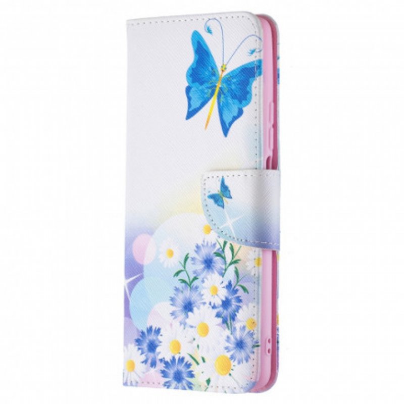 Folio-fodral Xiaomi 11T / 11T Pro Målade Fjärilar Och Blommor