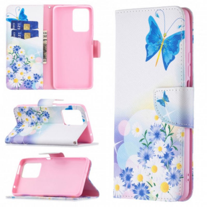 Folio-fodral Xiaomi 11T / 11T Pro Målade Fjärilar Och Blommor