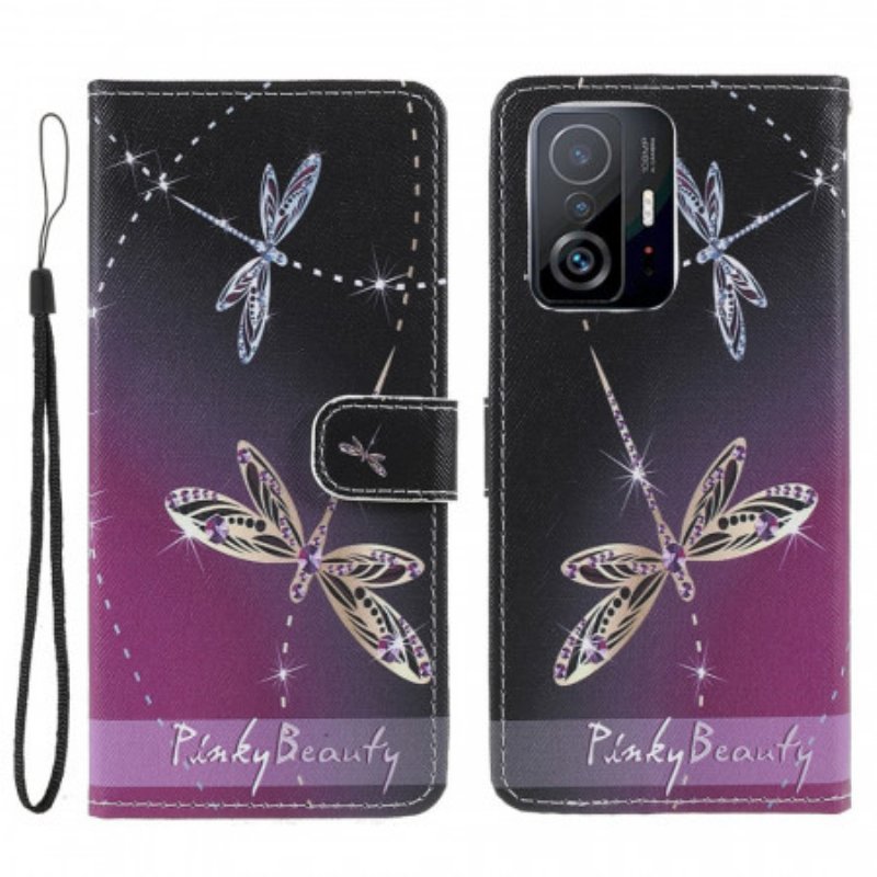 Folio-fodral Xiaomi 11T / 11T Pro Med Kedjar Strappy Dragonflies