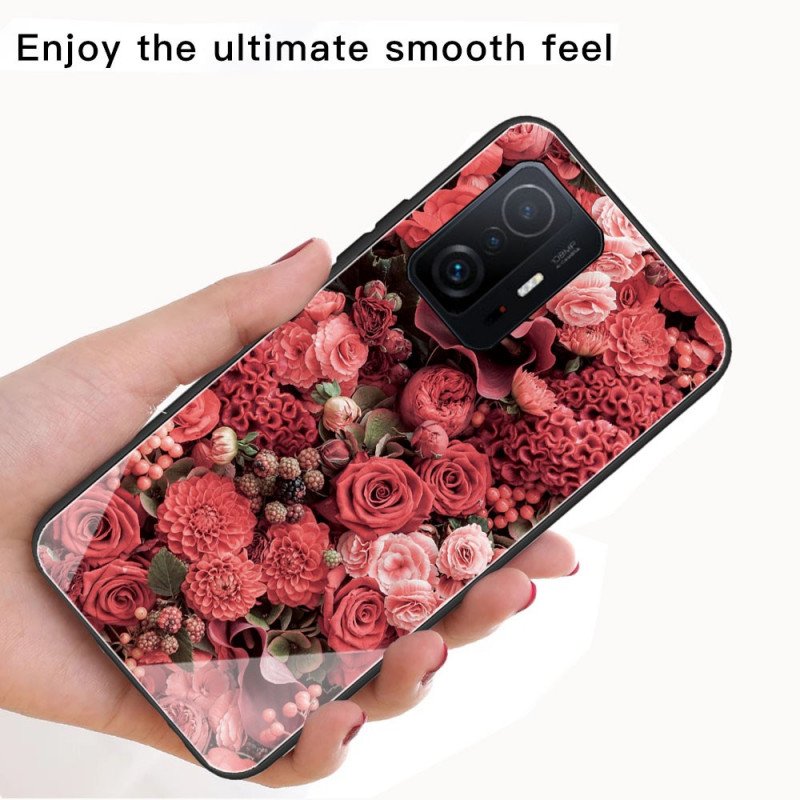 Skal Xiaomi 11T / 11T Pro Rosa Blommor Härdat Glas