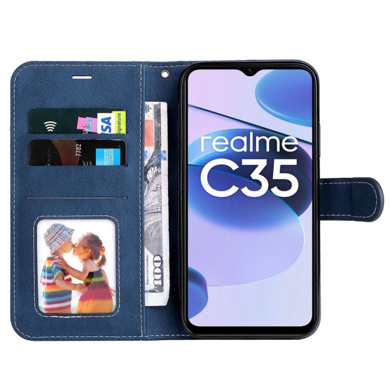 Folio-fodral Realme C35 Med Kedjar Strappy Tricolor Lädereffekt