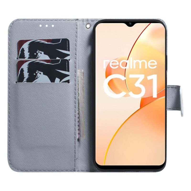 Läderfodral Realme C35 Vitt Blommande Träd