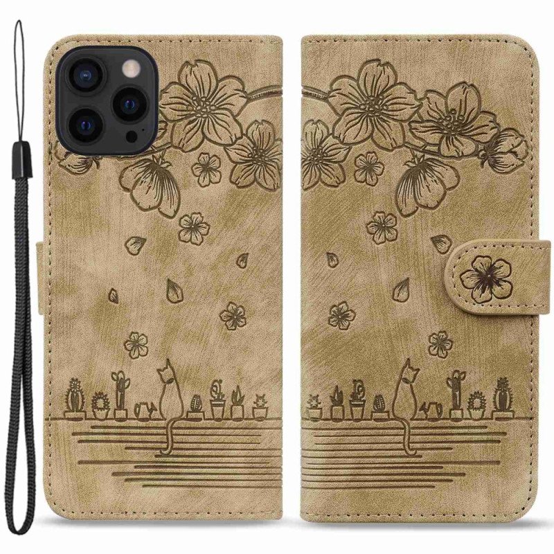 Fodral iPhone 14 Pro Med Kedjar Strappy Cat Print