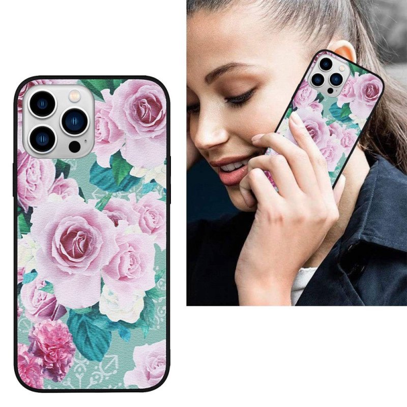 Mobilskal iPhone 14 Pro Blommigt Konstläder