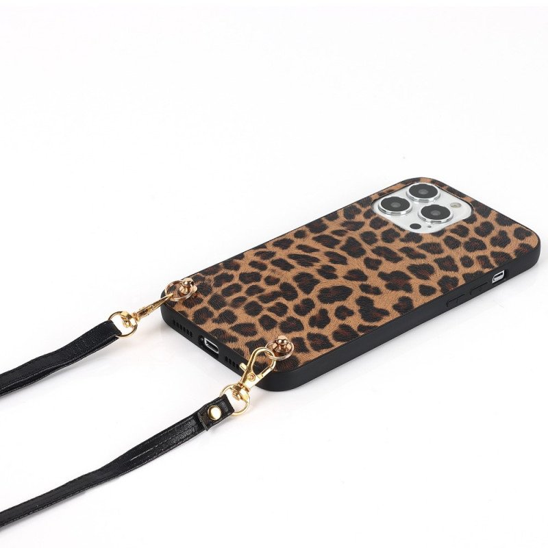 Skal iPhone 14 Pro Leopard Med Axelrem