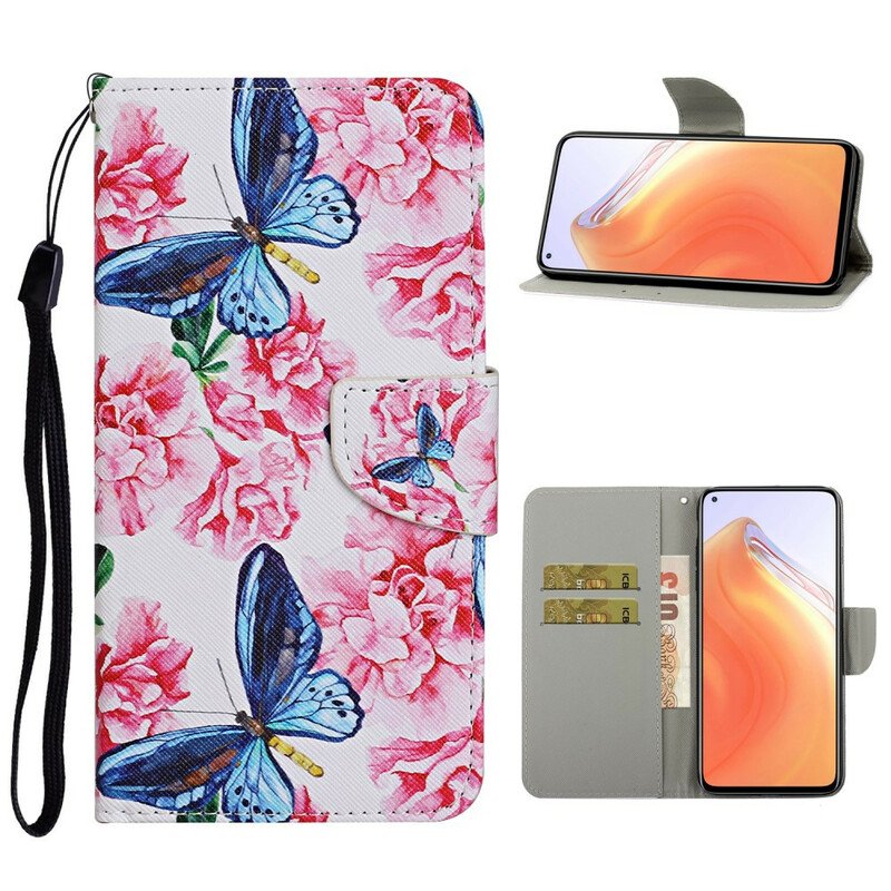 Fodral Xiaomi Mi 10T / 10T Pro Butterflies Floral Lanyard