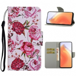 Fodral Xiaomi Mi 10T / 10T Pro Mästerliga Blommor Med Rem