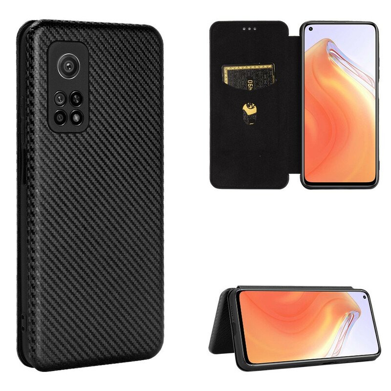 Folio-fodral Xiaomi Mi 10T / 10T Pro Läderfodral Kolfiber Med Stödring