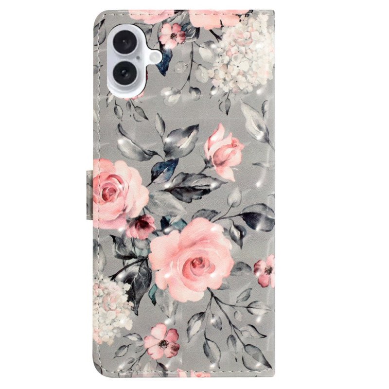 Fodral iPhone 16 Plus Rosa Blommor Med Rem