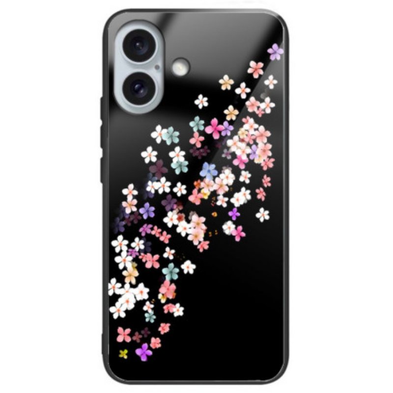 Skal För iPhone 16 Plus Blommönster Av Härdat Glas