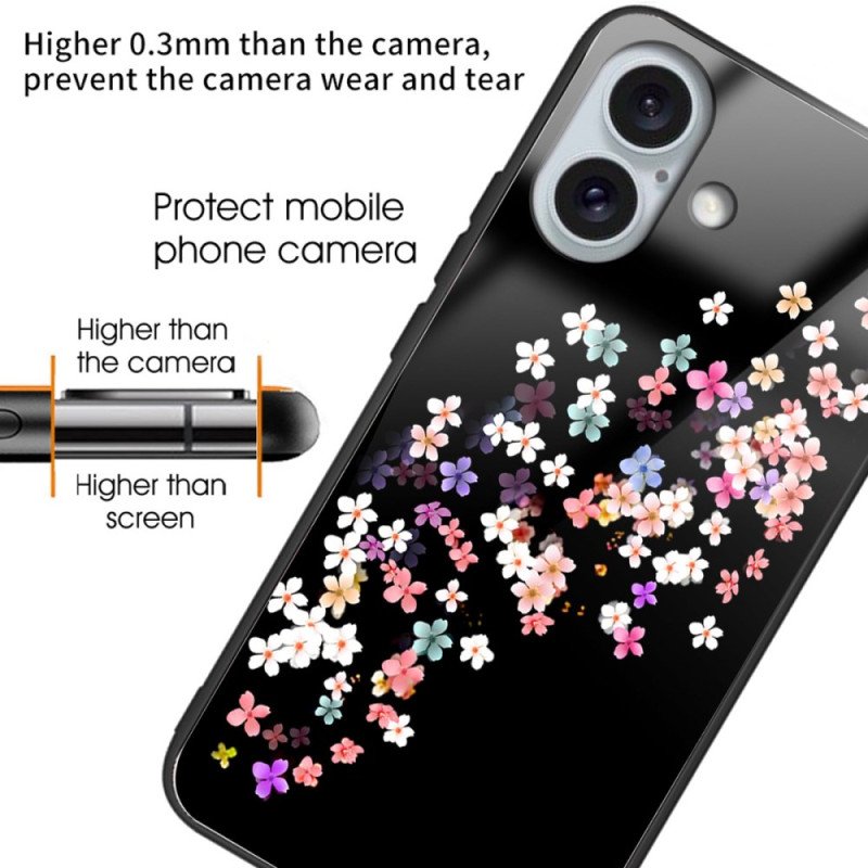 Skal För iPhone 16 Plus Blommönster Av Härdat Glas