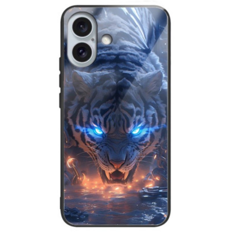 Skal För iPhone 16 Plus Tigertryckt Härdat Glas