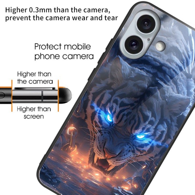 Skal För iPhone 16 Plus Tigertryckt Härdat Glas