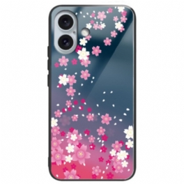 Skal iPhone 16 Plus Rosa Blommor I Härdat Glas