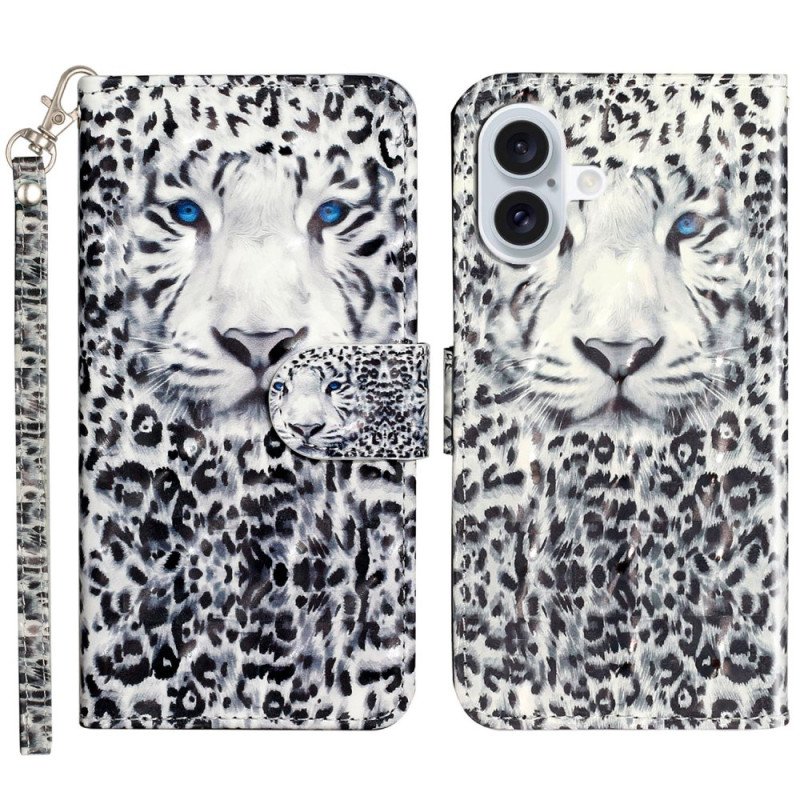 Skyddsfodral iPhone 16 Plus Leopardhuvud Med Rem