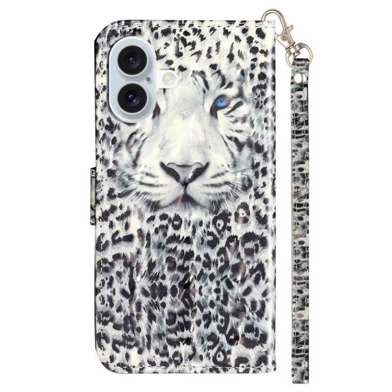 Skyddsfodral iPhone 16 Plus Leopardhuvud Med Rem