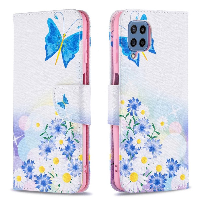 Fodral Samsung Galaxy M32 Målade Fjärilar Och Blommor