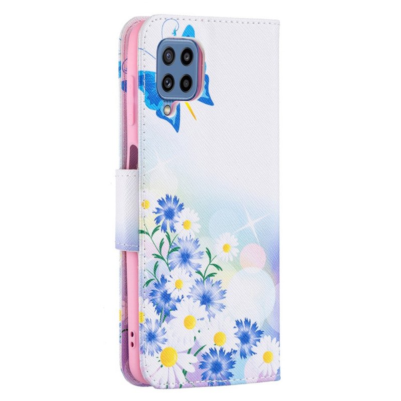 Fodral Samsung Galaxy M32 Målade Fjärilar Och Blommor