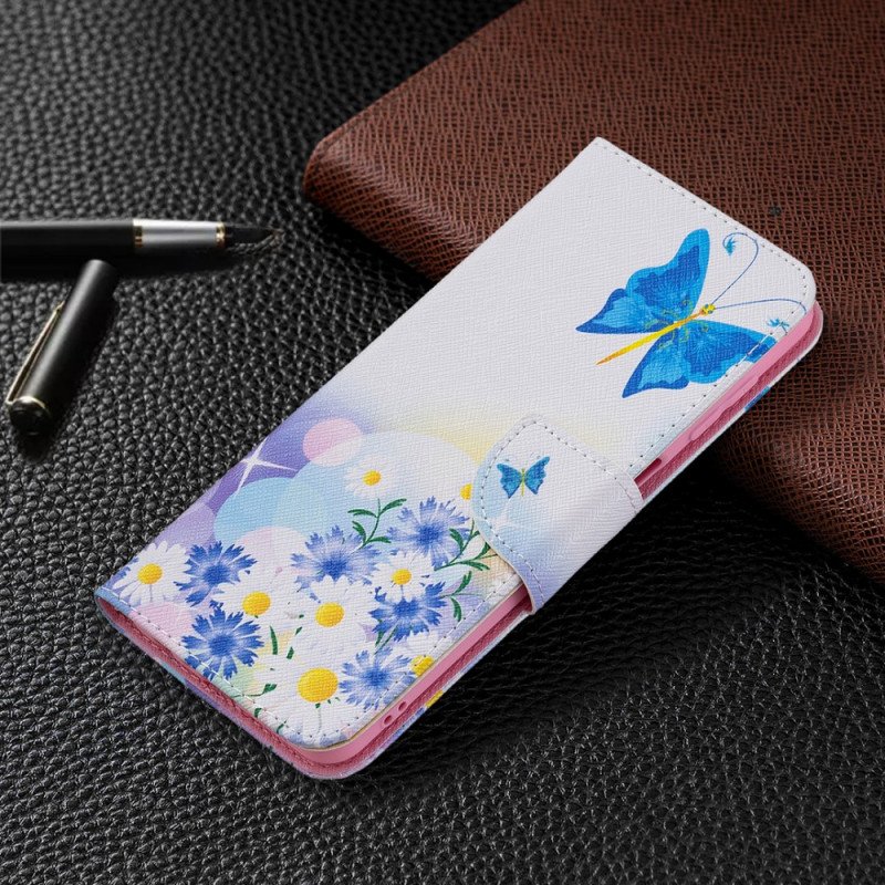 Fodral Samsung Galaxy M32 Målade Fjärilar Och Blommor