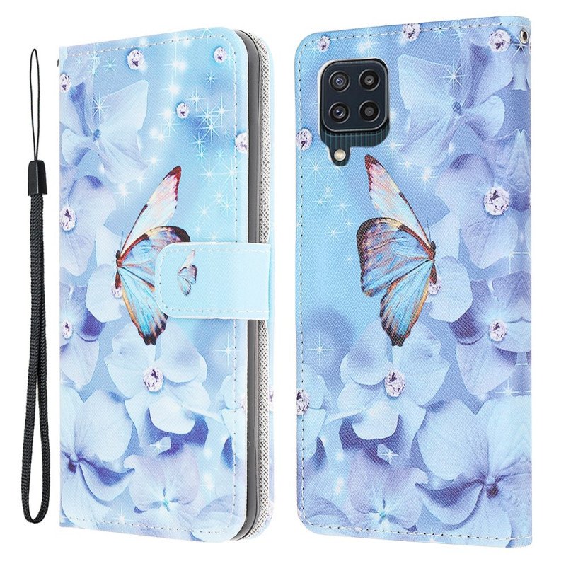 Fodral Samsung Galaxy M32 Med Kedjar Strappy Diamond Butterflies