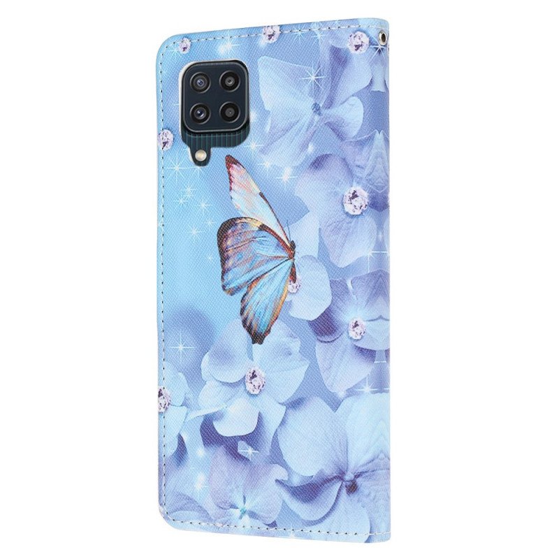 Fodral Samsung Galaxy M32 Med Kedjar Strappy Diamond Butterflies