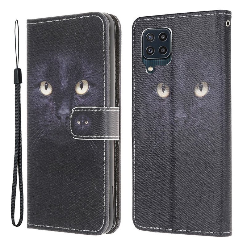 Folio-fodral Samsung Galaxy M32 Med Kedjar Strappy Black Cat Eyes