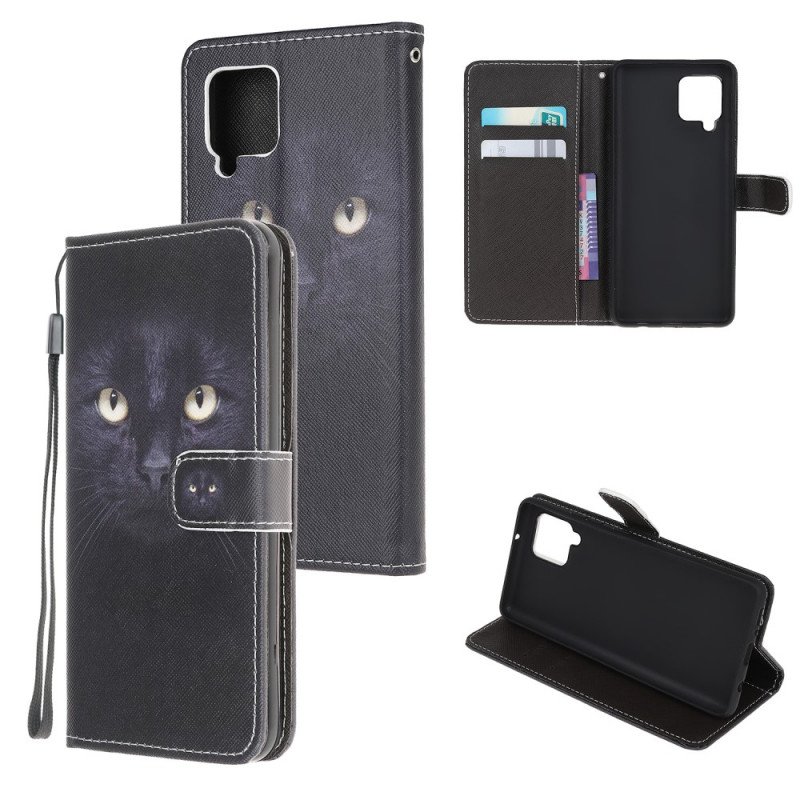 Folio-fodral Samsung Galaxy M32 Med Kedjar Strappy Black Cat Eyes