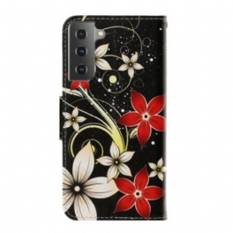 Läderfodral Samsung Galaxy S21 Plus 5G Med Kedjar Färgglada Strappy Blommor