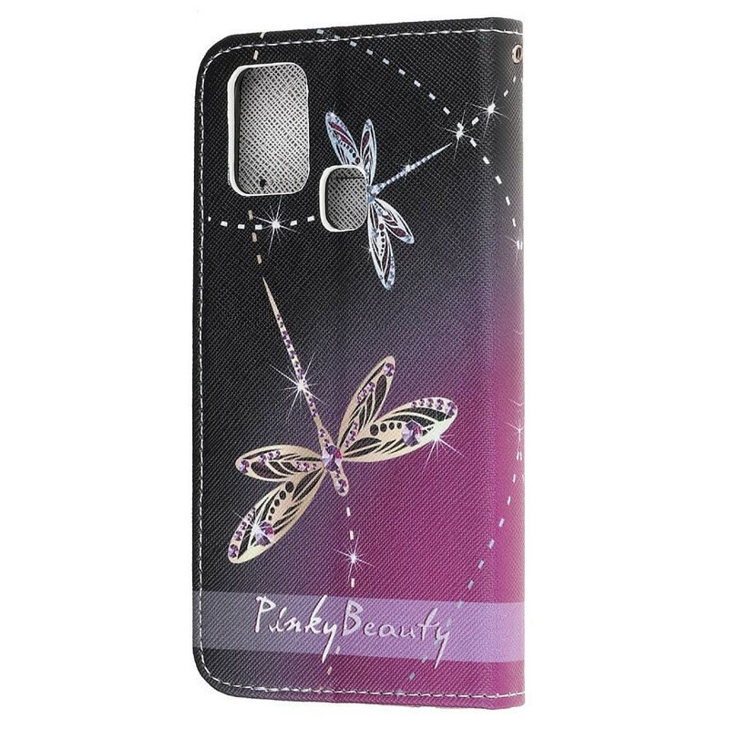 Fodral Samsung Galaxy M21 Med Kedjar Strappy Dragonflies