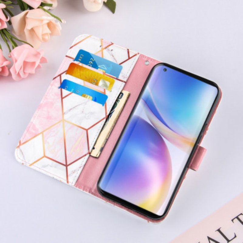 Fodral OnePlus 9 Med Kedjar Randig Geometrisk Marmor