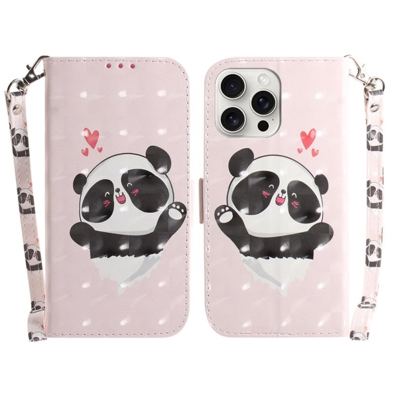 Fodral iPhone 16 Pro Panda Love Med Rem