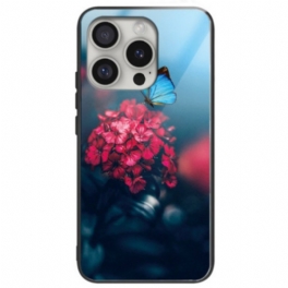 Skal iPhone 16 Pro Blommor Och Fjäril I Härdat Glas