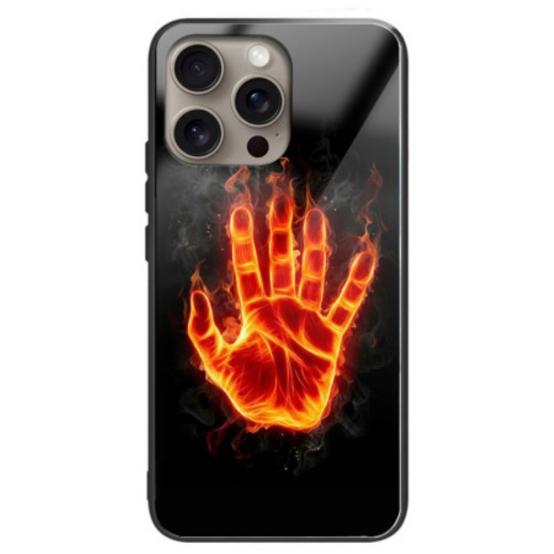 Skal iPhone 16 Pro Hand On Fire Härdat Glas