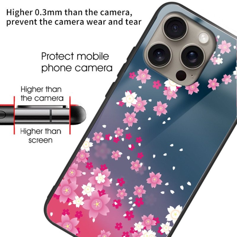 Skal iPhone 16 Pro Rosa Blommor I Härdat Glas