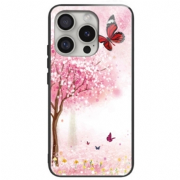 Skal iPhone 16 Pro Telefonfodral Cherry Blossom Tempered Glass