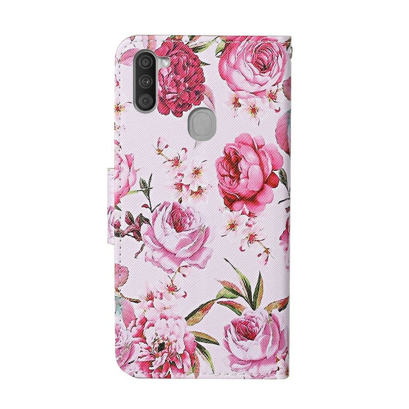 Folio-fodral Samsung Galaxy M11 Mästerliga Blommor Med Rem