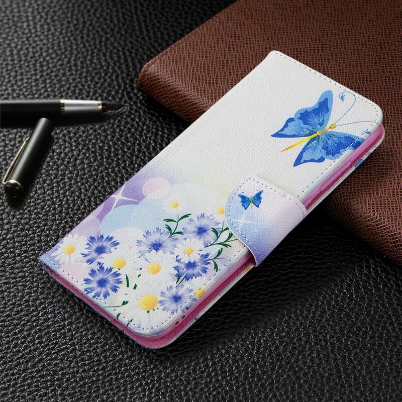 Folio-fodral Samsung Galaxy M11 Målade Fjärilar Och Blommor