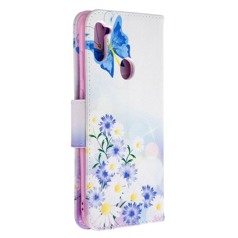 Folio-fodral Samsung Galaxy M11 Målade Fjärilar Och Blommor