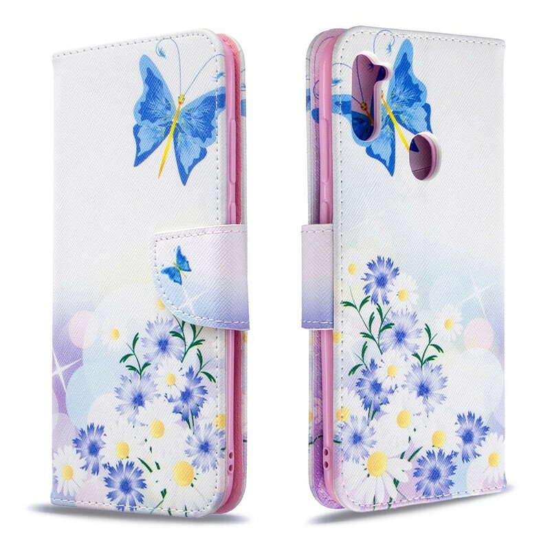 Folio-fodral Samsung Galaxy M11 Målade Fjärilar Och Blommor