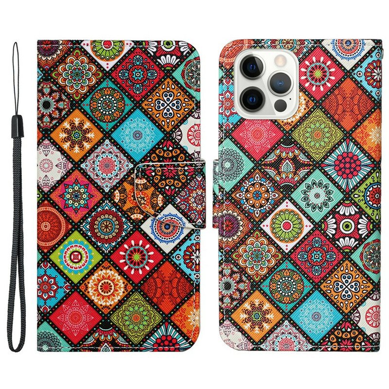 Fodral iPhone 13 Pro Patchwork-mandalas Med Linne