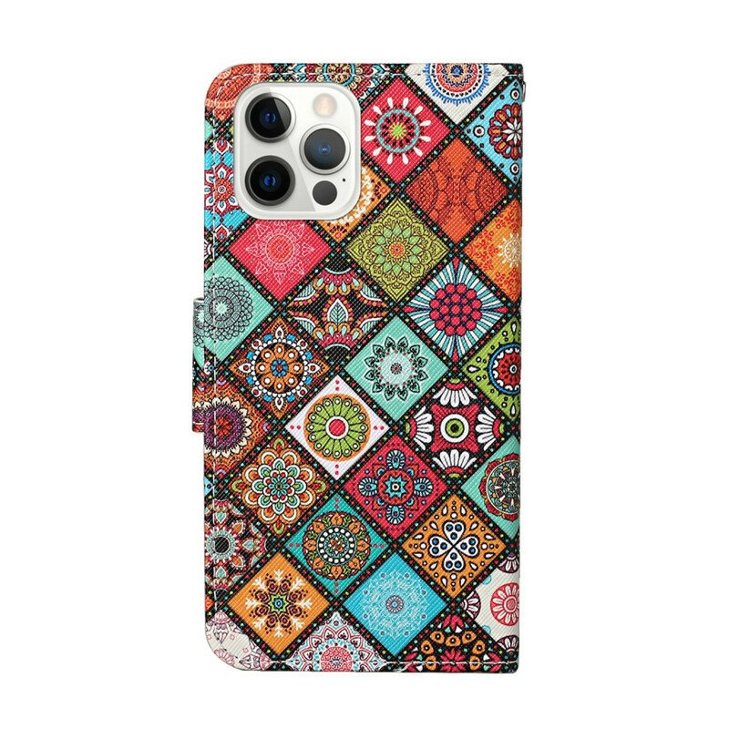 Fodral iPhone 13 Pro Patchwork-mandalas Med Linne