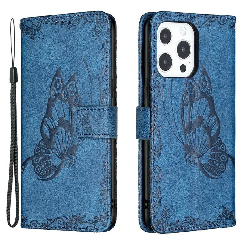 Folio-fodral iPhone 13 Pro Med Kedjar Barock Strappy Butterfly